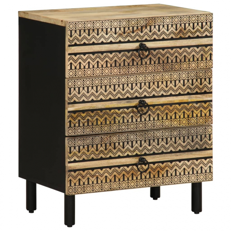 Nachttisch Schwarz 50x33x62 cm Raues Mangoholz