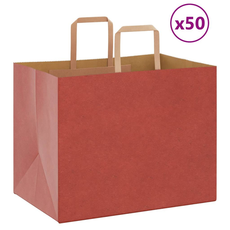 Kraftpapiertüten 50 Stk. mit Henkel Rot 32x22x24 cm