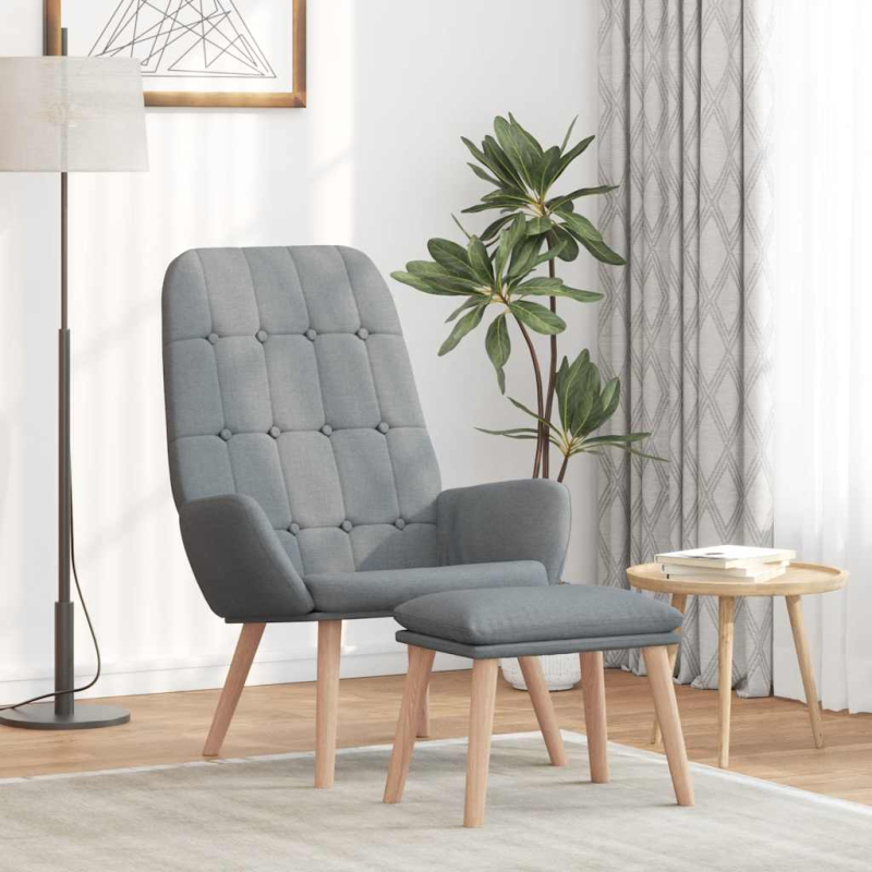 Relaxsessel mit Hocker Hellgrau Stoff