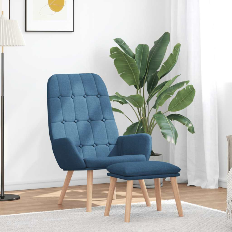 Relaxsessel mit Hocker Blau Stoff