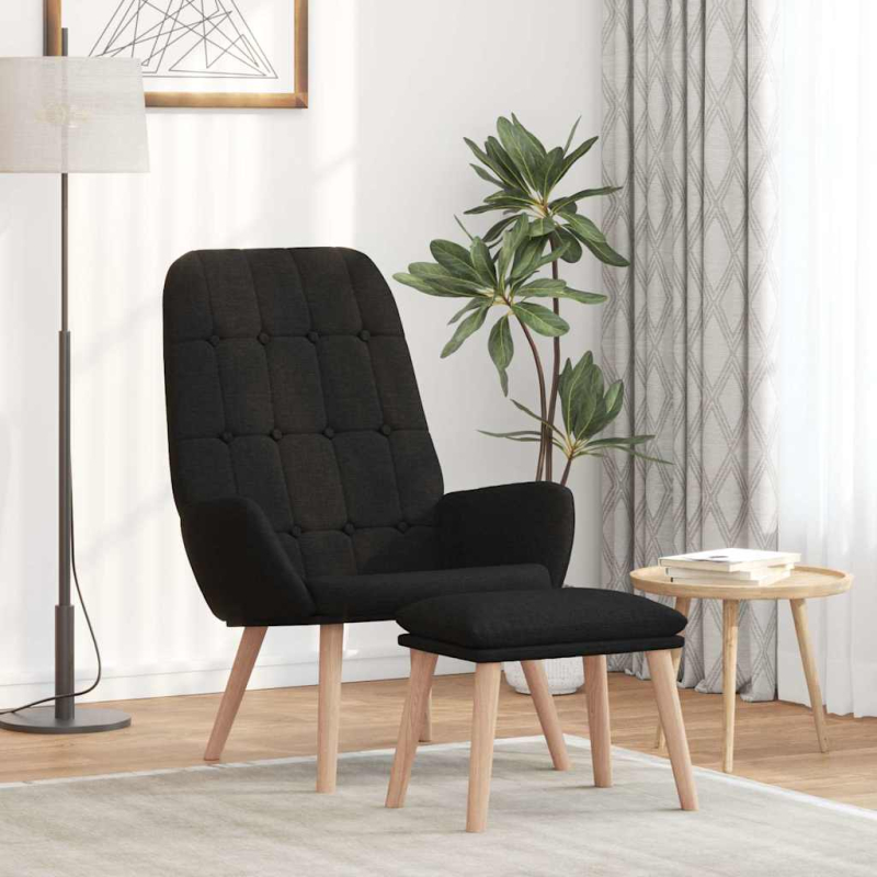 Relaxsessel mit Hocker Schwarz Stoff