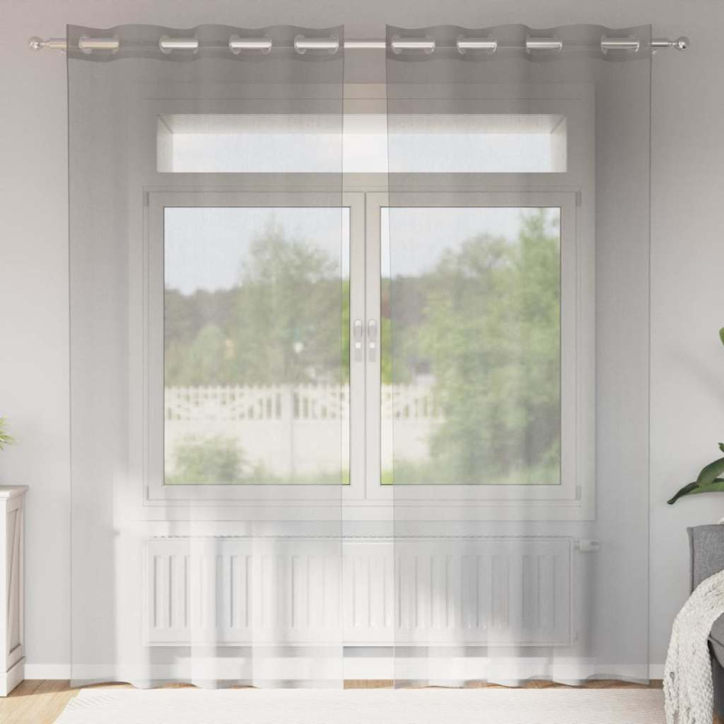 Voile Vorhänge mit Ösen 2 Stk. Hellgrau 140x245 cm