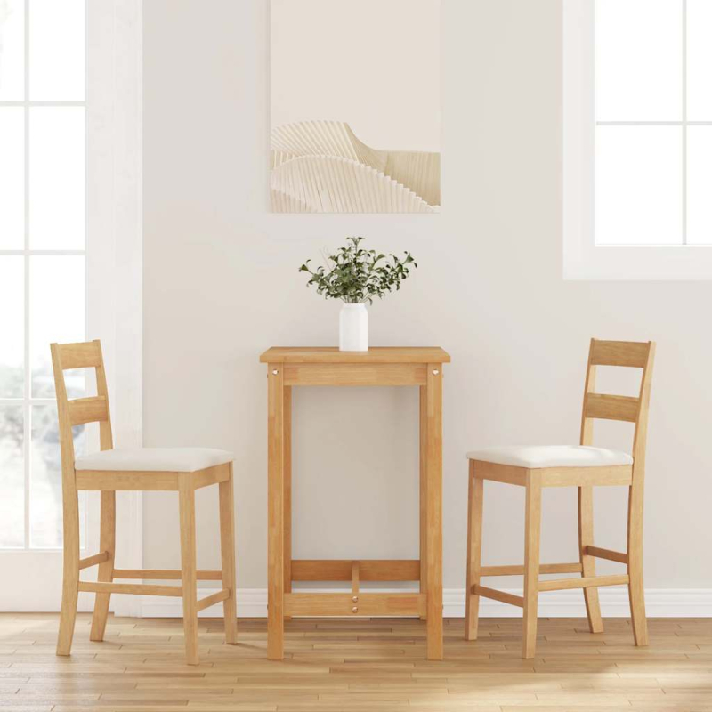 Barhocker mit Kissen 2 Stk. Natur Massivholz Gummibaum