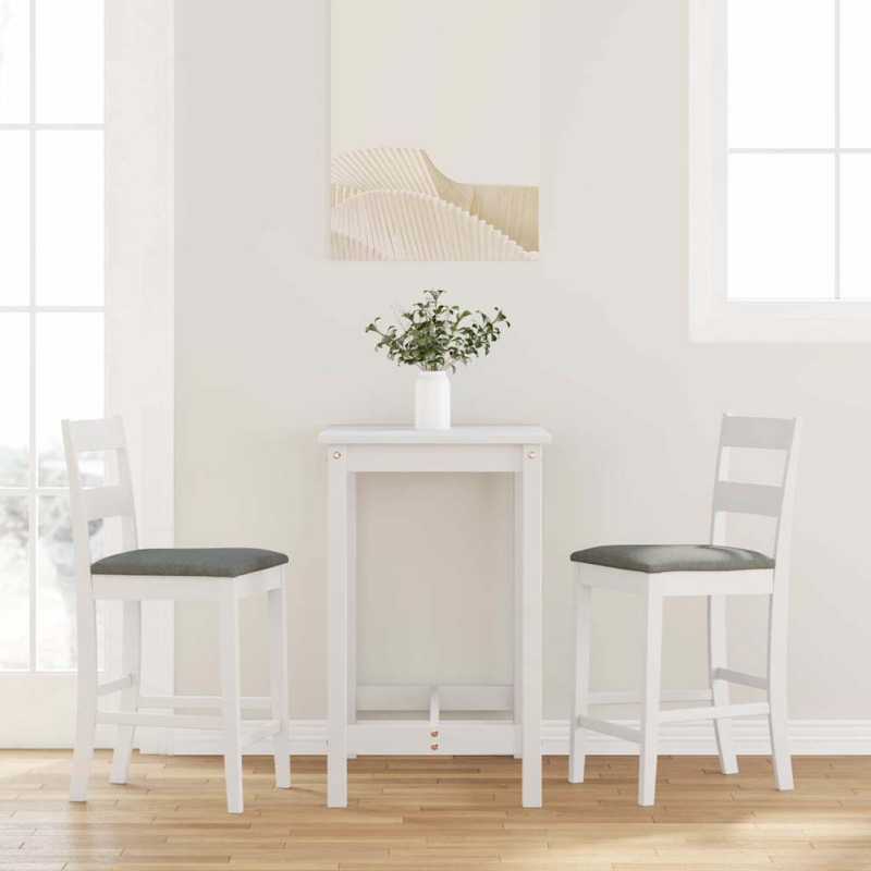 Barhocker mit Kissen 2 Stk. Weiß Massivholz Gummibaum