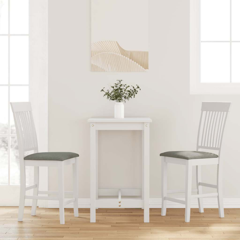 Barhocker mit Kissen 2 Stk. Weiß Massivholz Gummibaum