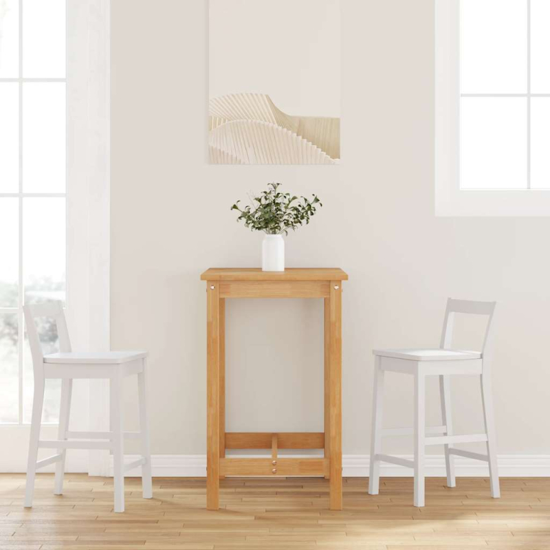 Barhocker 2 Stk. Weiß Massivholz Gummibaum