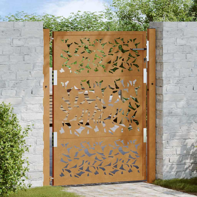 Gartentor 105x130 cm Wetterfester Stahl Blatt-Design