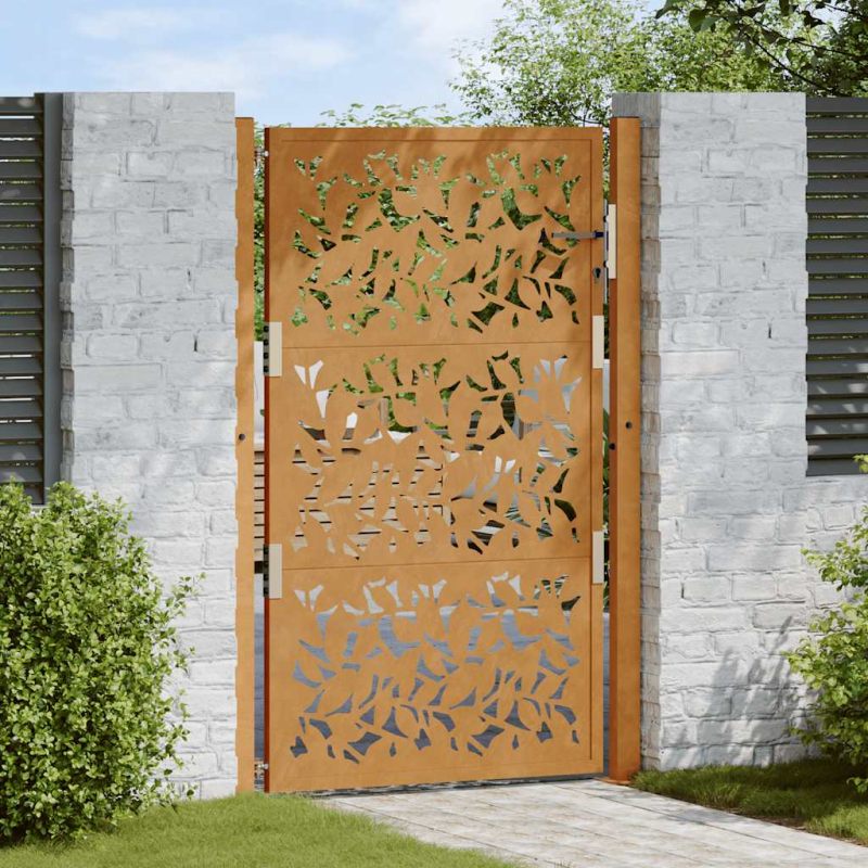 Gartentor 105x155 cm Wetterfester Stahl Blatt-Design