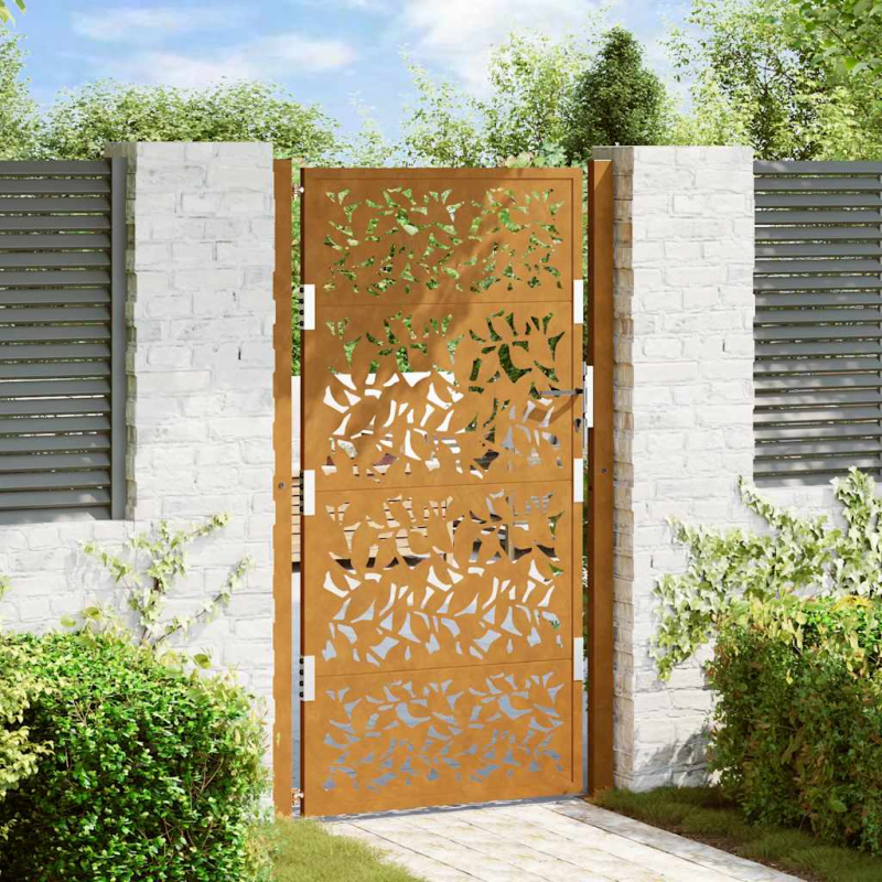 Gartentor 105x180 cm Wetterfester Stahl Blatt-Design