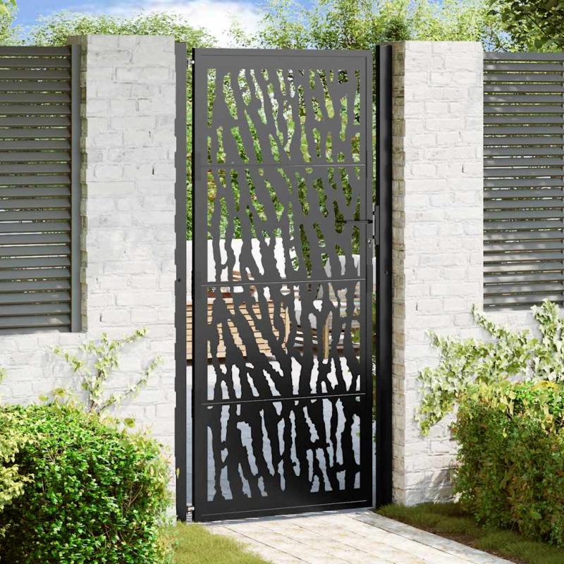Gartentor Schwarz 105x205 cm Stahl Spurendesign