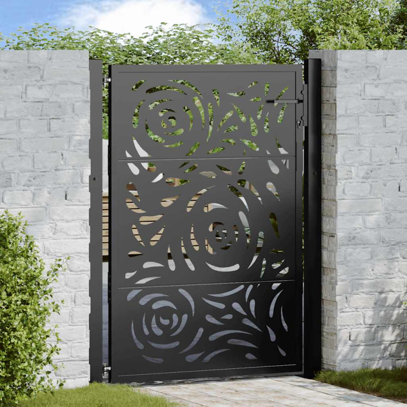 Gartentor Schwarz 105x130 cm Stahl Flammen-Design