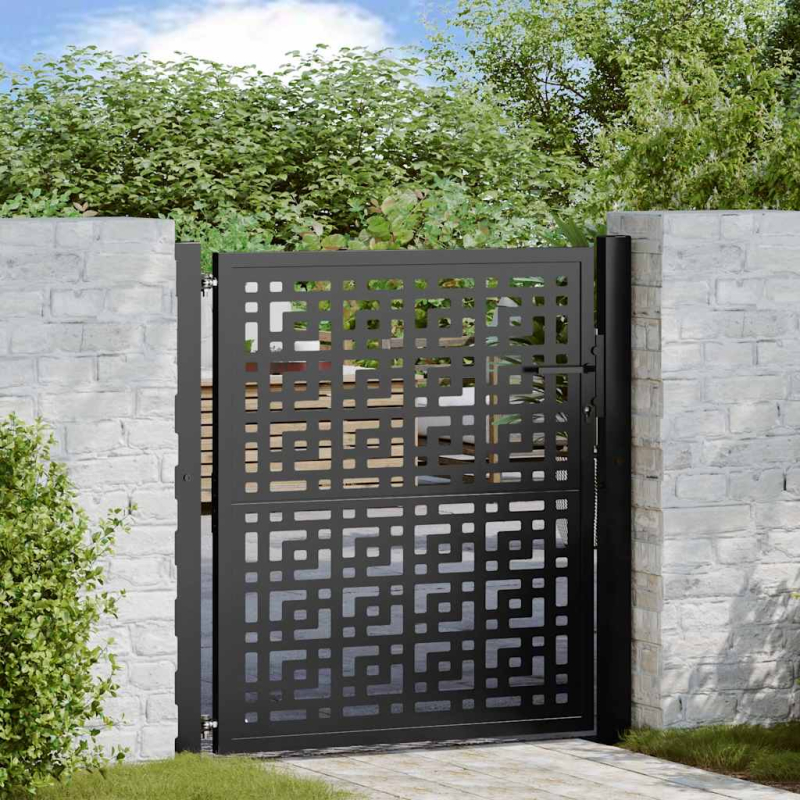 Gartentor Schwarz 105x106 cm Stahl Kreuz-Design