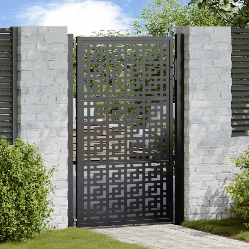 Gartentor Schwarz 105x155 cm Stahl Kreuz-Design