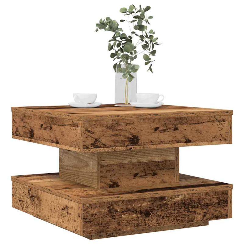 Couchtisch 360-Grad Drehbar Altholz-Optik 50x50x34,5 cm