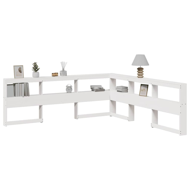 Kopfteil mit Bücherregal L-Form Weiß 200 cm Massivholz Kiefer