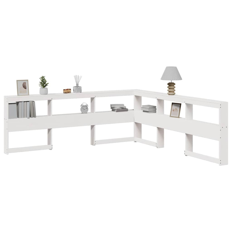 Kopfteil mit Bücherregal L-Form Weiß 180 cm Massivholz Kiefer