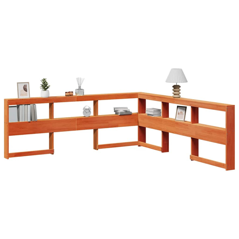 Kopfteil mit Bücherregal L-Form Wachsbraun 180 cm Massivholz
