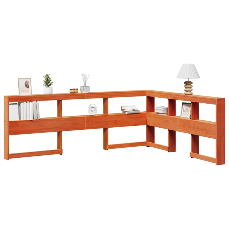 Kopfteil mit Bücherregal L-Form Wachsbraun 160 cm Massivholz