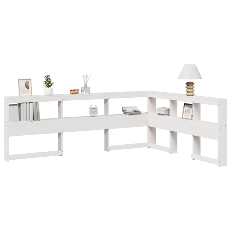 Kopfteil mit Bücherregal L-Form Weiß 150 cm Massivholz Kiefer