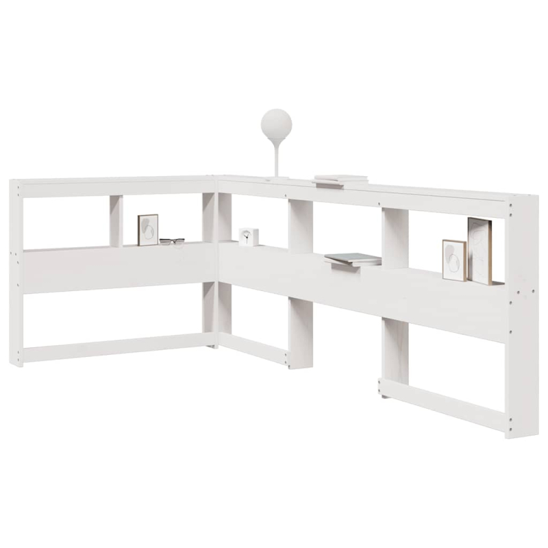 Kopfteil mit Bücherregal L-Form Weiß 100 cm Massivholz Kiefer