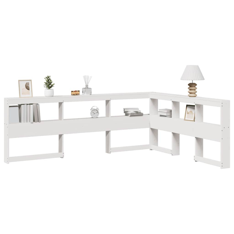 Kopfteil mit bücherregal L-form weiß 135 cm massivholz kiefer