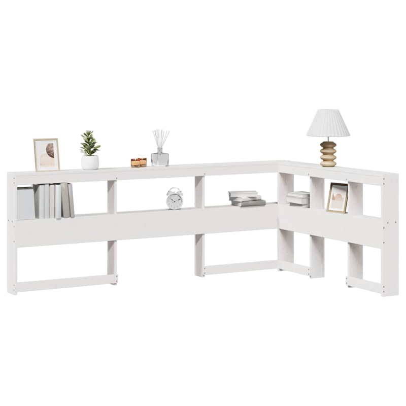 Kopfteil mit Bücherregal L-Form Weiß 120 cm Massivholz Kiefer