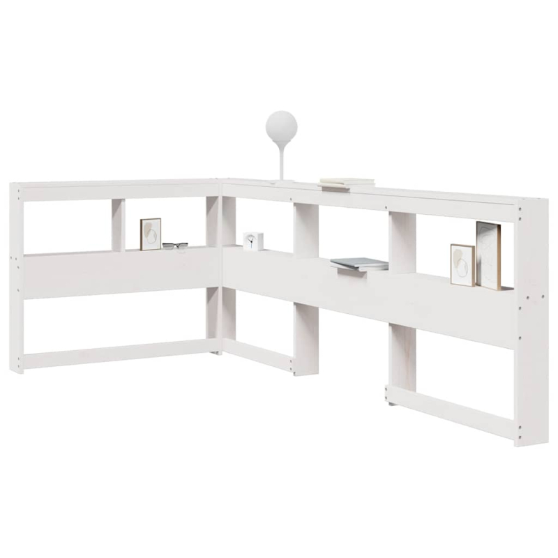 Kopfteil mit Bücherregal L-Form Weiß 90 cm Massivholz Kiefer