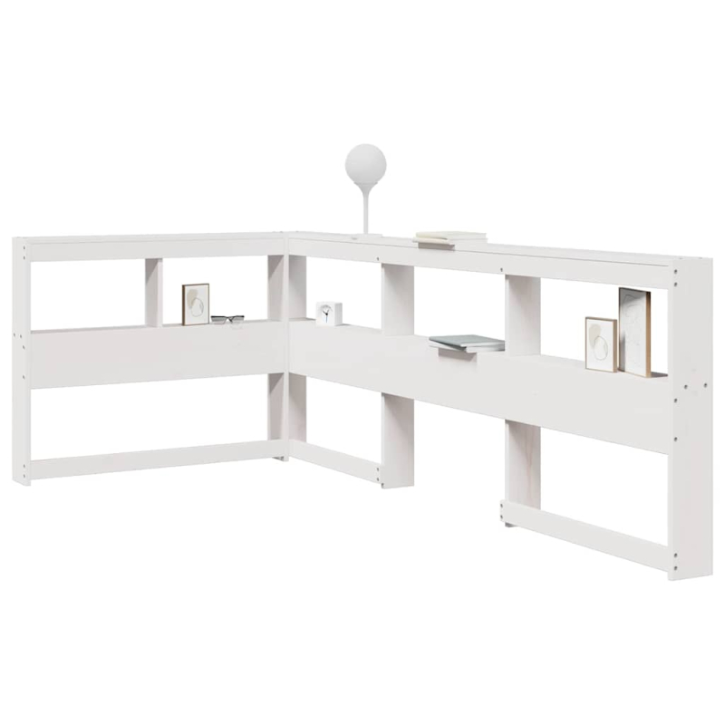Kopfteil mit Bücherregal L-Form Weiß 75 cm Massivholz Kiefer