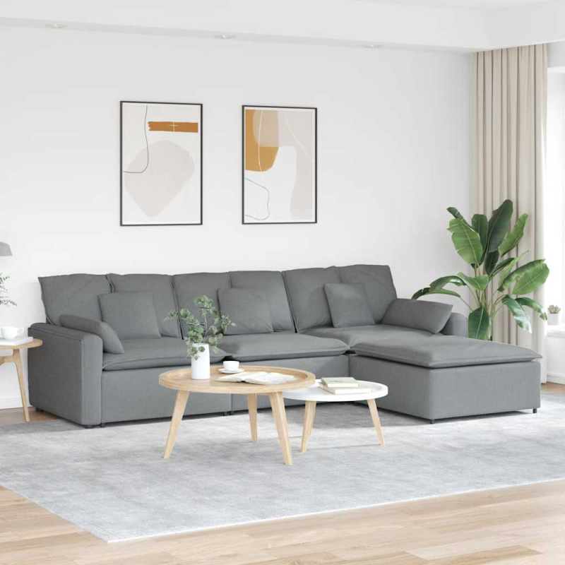 Modulares Sofa mit Fußhocker und Kissen Hellgrau