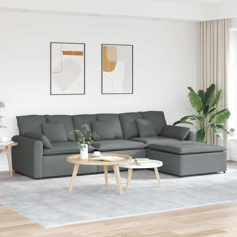 Modulares Sofa mit Fußhocker und Kissen Dunkelgrau