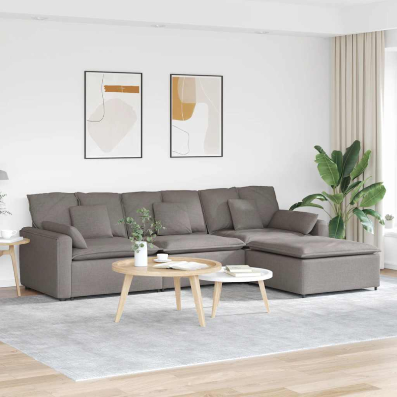 Modulares Sofa mit Fußhocker und Kissen Taupe