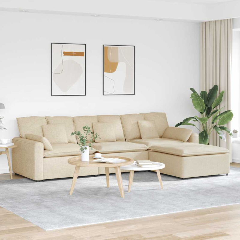 Modulares Sofa mit Fußhocker und Kissen Cream