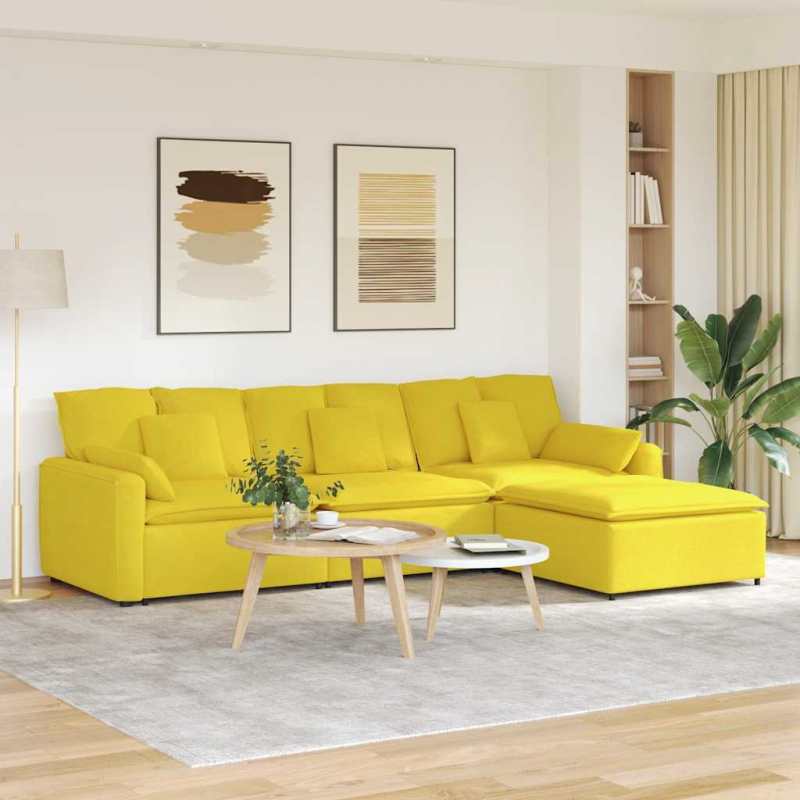 Modulares Sofa mit Fußhocker und Kissen Hellgelb