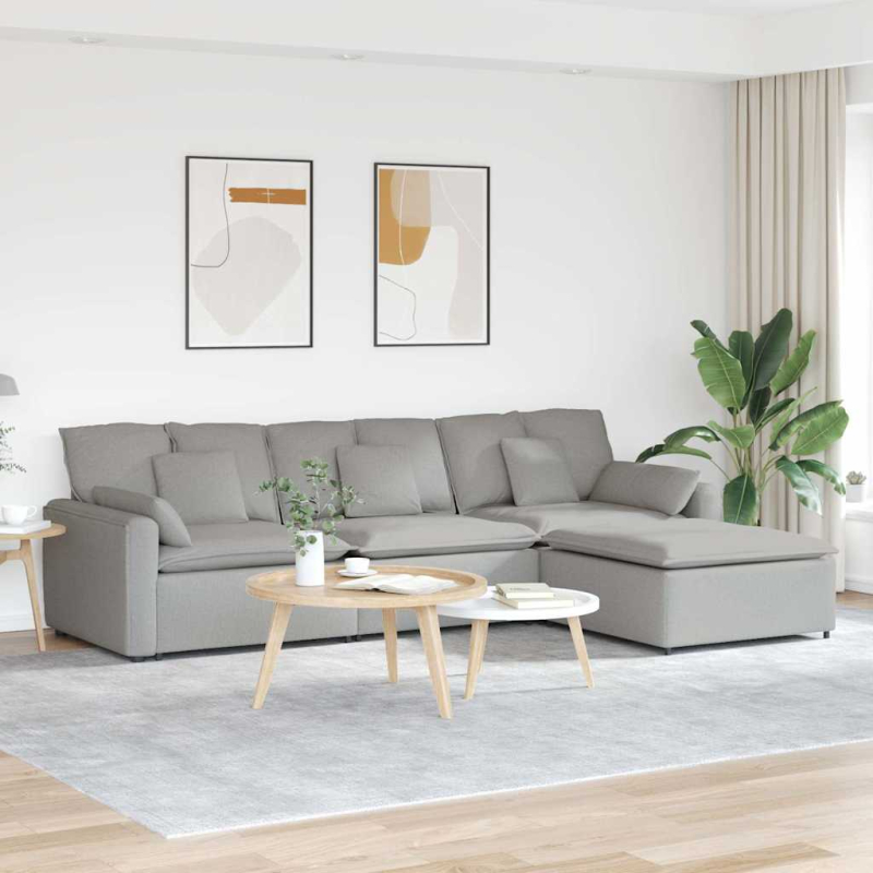 Modulares Sofa mit Fußhocker und Kissen Wolkengrau