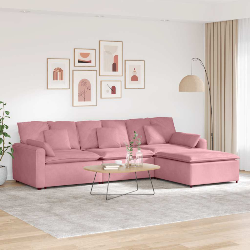 Modulares Sofa mit Fußhocker und Kissen Rosa