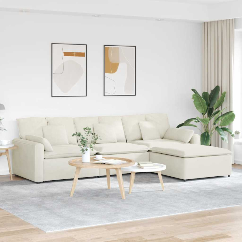Modulares Sofa mit Fußhocker und Kissen Cream