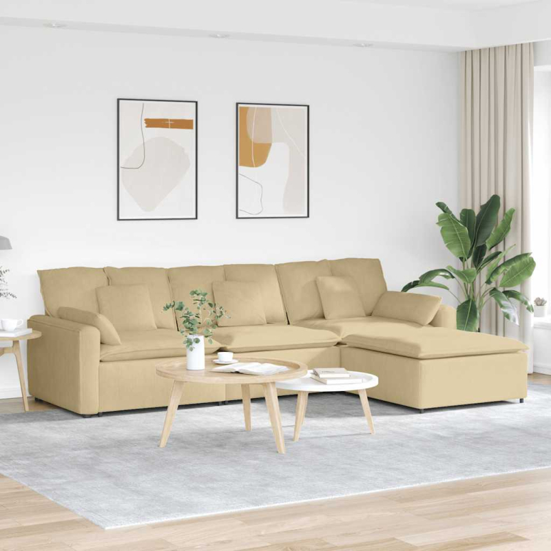 Modulares Sofa mit Fußhocker und Kissen Hellgrün Grau