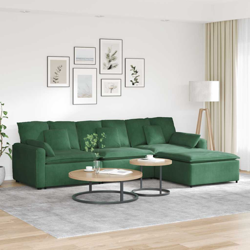 Modulares Sofa mit Fußhocker und Kissen Dschungelgrün