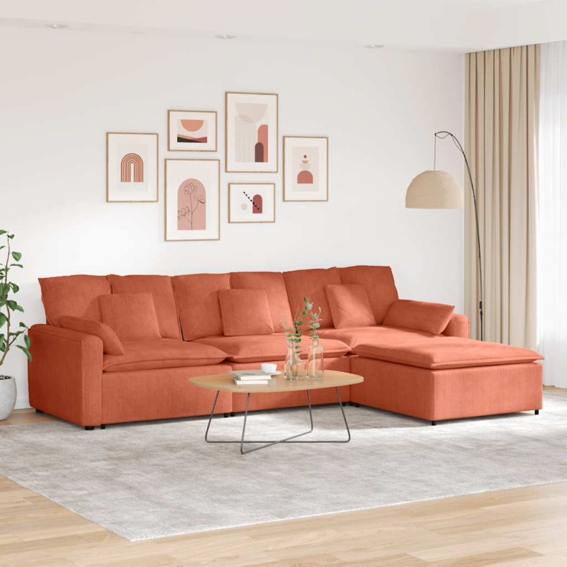 Modulares Sofa mit Fußhocker und Kissen Rot Orange