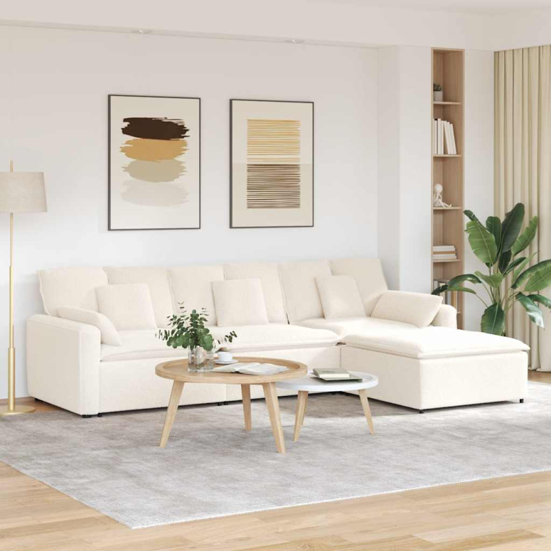 Modulares Sofa mit Fußhocker und Kissen Cream