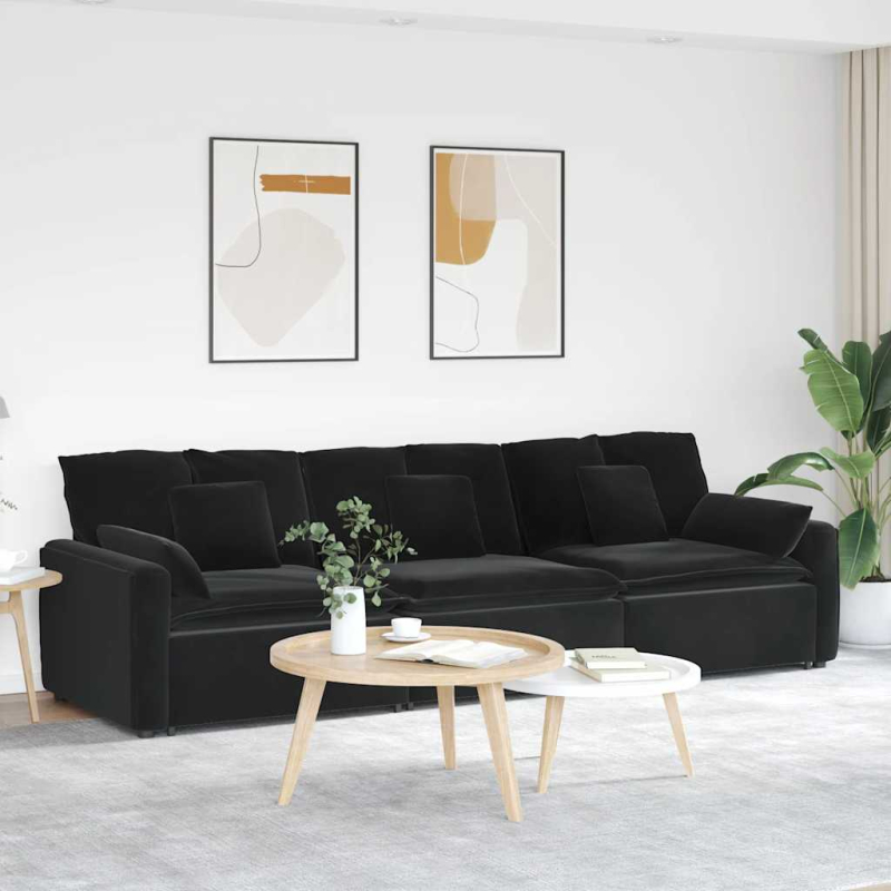 Modulares Sofa mit Kissen Schwarz