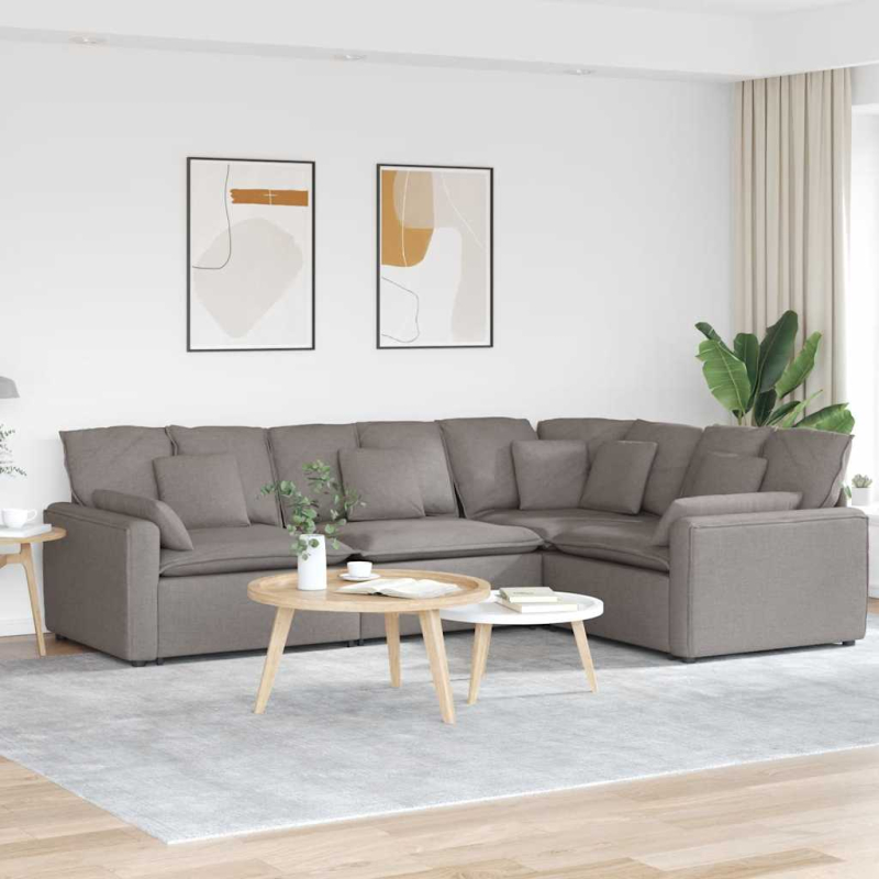 Modulares Sofa mit Kissen Stoff Taupe