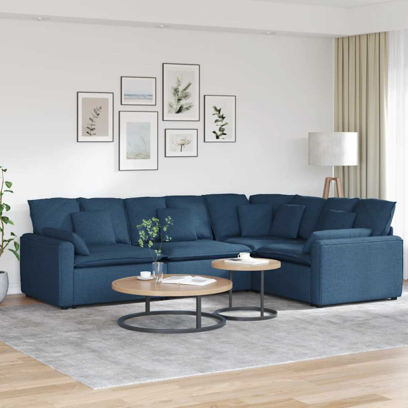 Modulares Sofa mit Kissen Stoff Blau