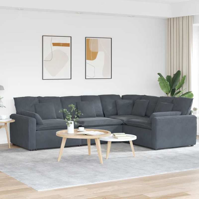 Modulares Sofa mit Kissen Samt Dunkelgrau