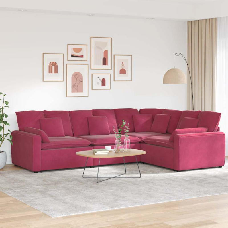 Modulares Sofa mit Kissen Samt Weinrot