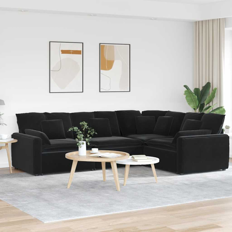 Modulares Sofa mit Kissen Samt Schwarz