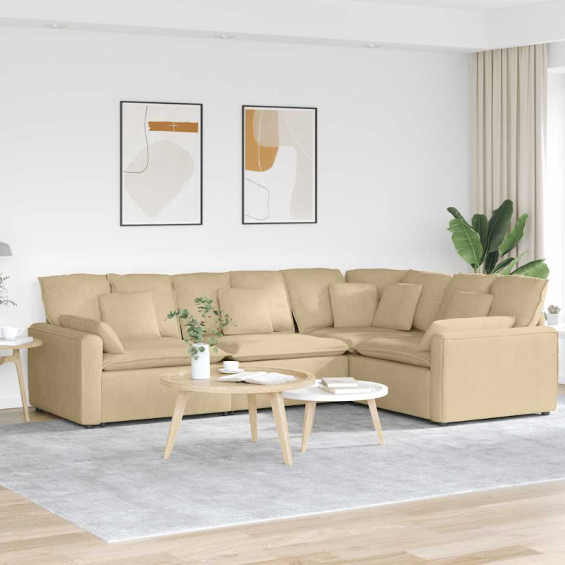 Modulares Sofa mit Kissen Cordstoff Hellgrün Grau