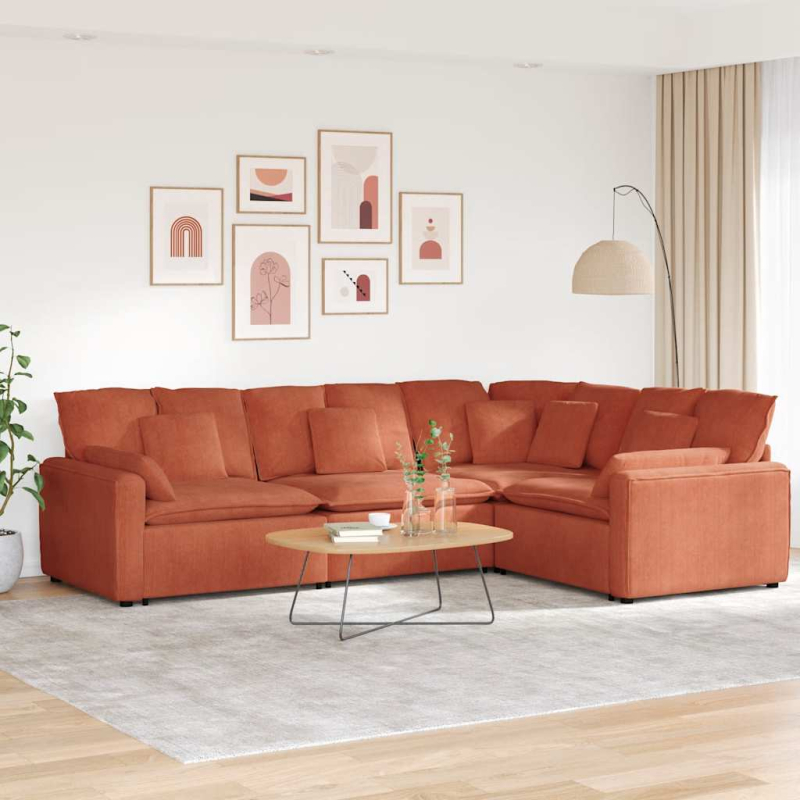 Modulares Sofa mit Kissen Cordstoff Rot Orange