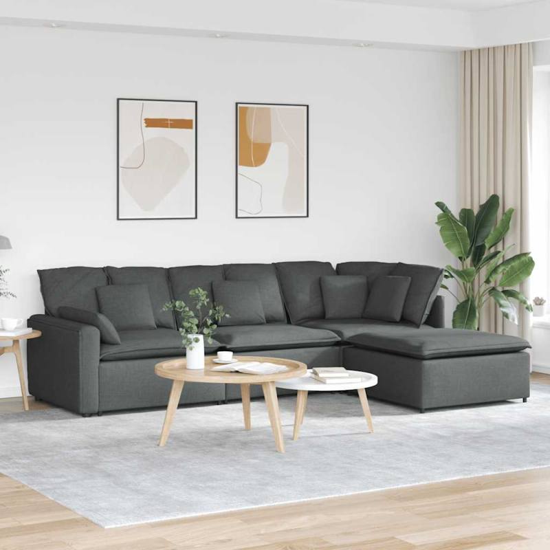 Modulares Sofa mit Fußhocker Kissen Stoff Dunkelgrau