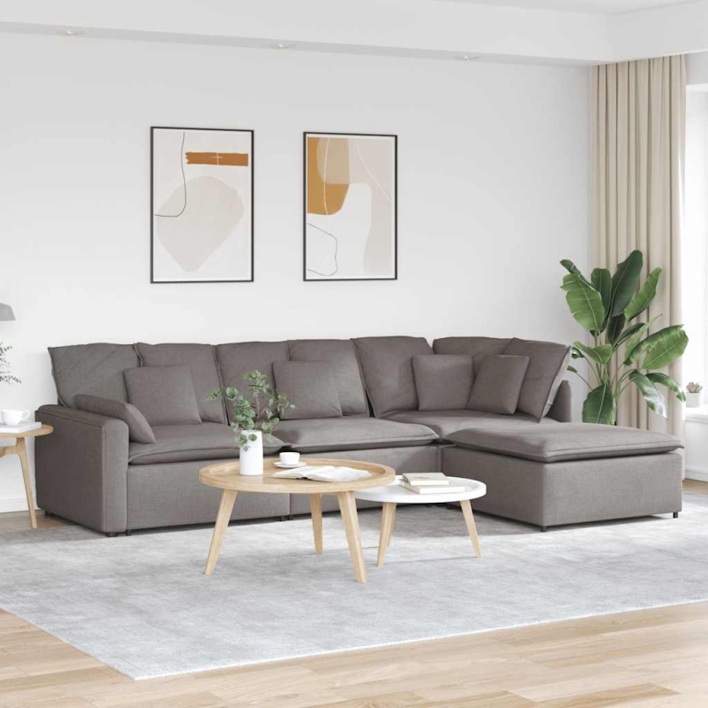 Modulares Sofa mit Fußhocker Kissen Stoff Taupe